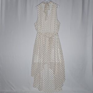 Avenue Midi Dress 24 Plus Cream Brown Polka Dot Tie Neck‎ Chiffon Derby